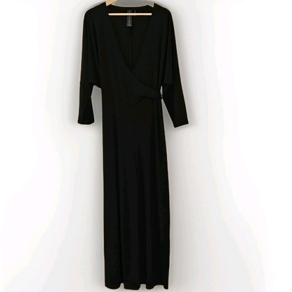 Norma Kamali Jumpsuit Women L / 40 Black Dolman LS Wrap Front Tie Waist Wide Leg